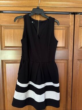 Iz Byer Black and White Striped Fit & Flare Mini Dress